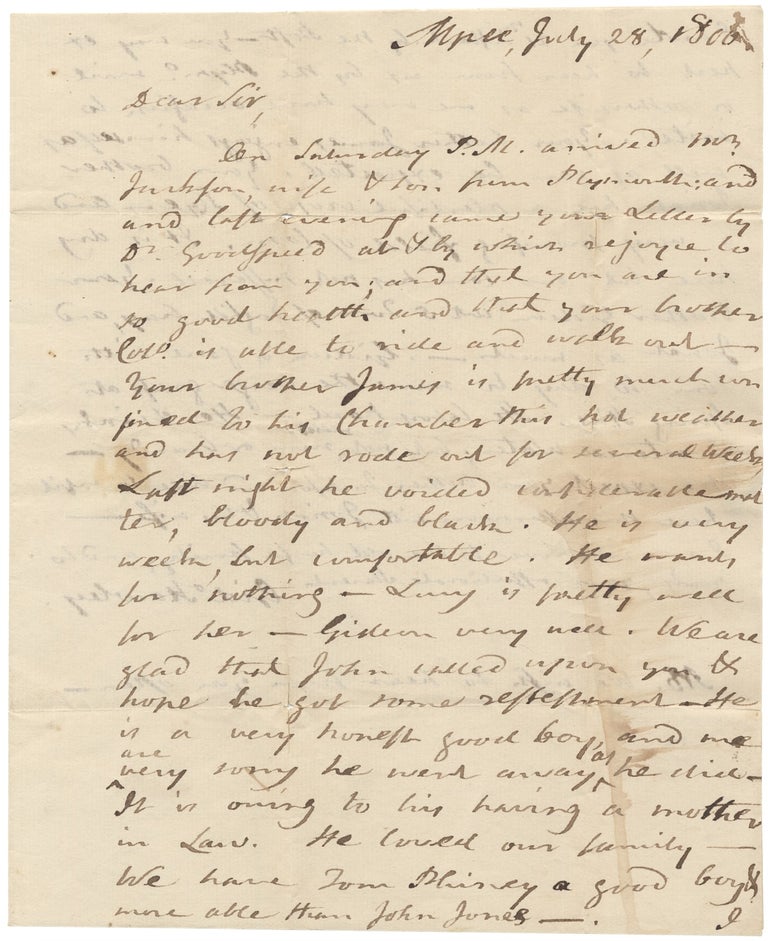 [145280] 1806 Autograph Letter Signed from Gideon Hawley, Stockbridge and Mashpee, Massachusetts Indian Missionary to son-in-law and Kingston, Rhode Island merchant, Crocker Sampson. Gideon Hawley, 1727–1807.