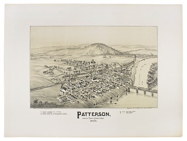 [145293] [1895 Bird’s-Eye Tinted Lithographic View of Patterson Juniata County, Pennsylvania]. artist T. M. Fowler.