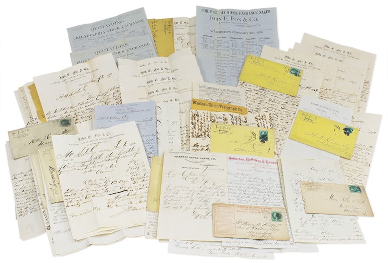 [145413] [Archive of 53 Letters and Documents from Stock and Exchange Brokers, John E. Fox & Co. of Philadelphia, to investor Henry A. Kelker, 1866 –1873]. Broker John E. Fox.