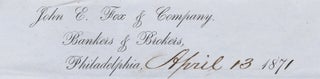 [Archive of 53 Letters and Documents from Stock and Exchange Brokers, John E. Fox & Co. of Philadelphia, to investor Henry A. Kelker, 1866 –1873].