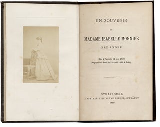 Un Souvenir de Madame Isabelle Monnier née André. Née à Paris le 13 mai 1836, Rappelée à Dieu le 22 août 1869 à Foëcy.