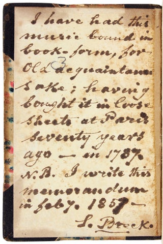 Samuel Breck, Jr. of Philadelphia — Bound volume of 1787 Paris sheet music, 64 compositions.