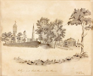 Colleges, and State House,  New Haven. [caption of original drawing of Yale College and the Connecticut Capitol].