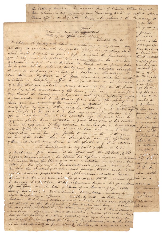 [3724582] Ca.1824 satirical letter attacking Andrew Jackson using a pseudo-phrenological analysis during his presidential campaign. Mathew Carey?