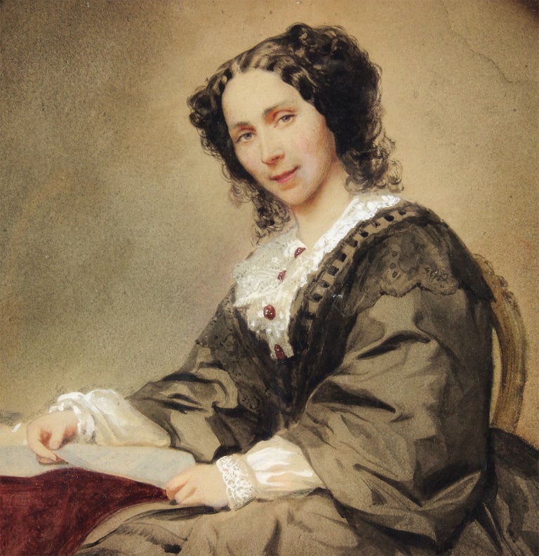 [3724701] [Nineteenth-Century Watercolor Portrait of Woman holding a Letter]. Anon.