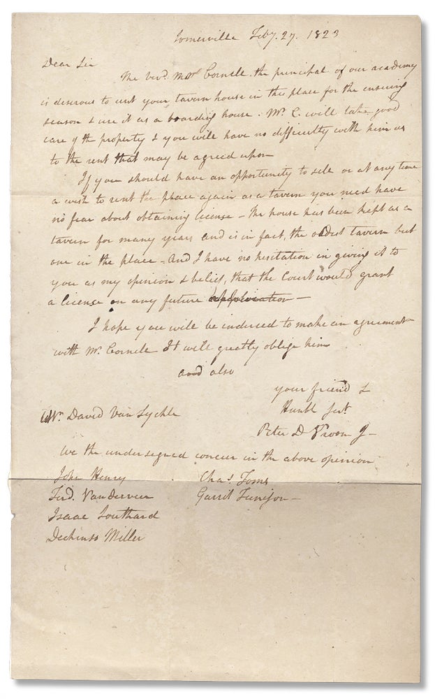 [3725061] [1823 Autograph Letter Signed from Future New Jersey Governor Peter D. Vroom. Petitioning on Behalf Somerville Academy in Raritan (now Somerville), New Jersey]. Peter D. umont Vroom, 1791–1873.