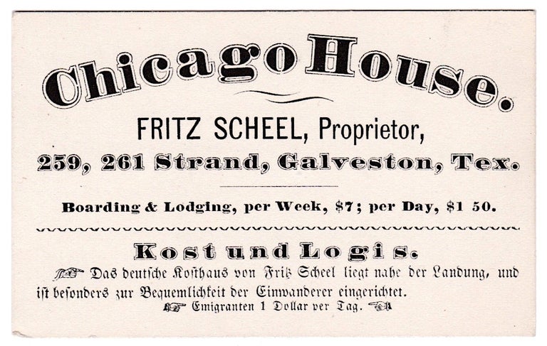[3725110] Chicago House. Fritz Scheel, Proprietor ... Galveston, Tex. Fritz Scheel.