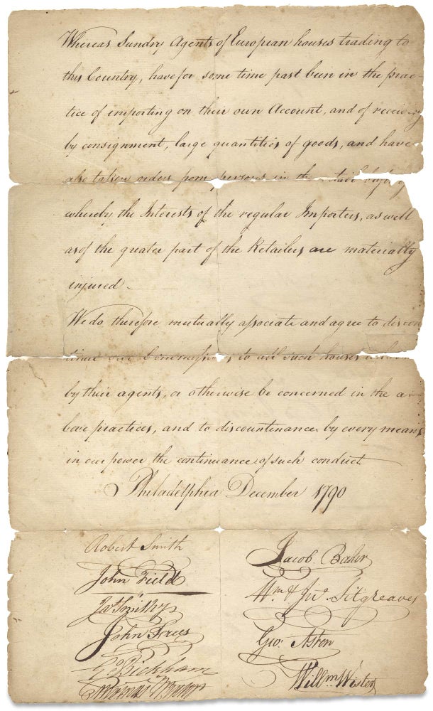 [3725386] 1790 Philadelphia Merchants’ and Importers’ Declaration of Association against European Agents.