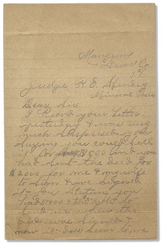 Indian Territory (Oklahoma) Letters to Mineral Wells, Texas — Circa 1890s–Early 1900s, Thirteen Handwritten Letters to Judge R. E. Hendry and Ed C. Baker.