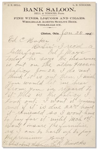 Circa 1890s–early 1900s Collection of Thirteen Handwritten Letters to Judge R.E. Hendry and Ed C. Baker of Mineral Wells, Texas, all sent from Indian Territory, present-day Oklahoma.
