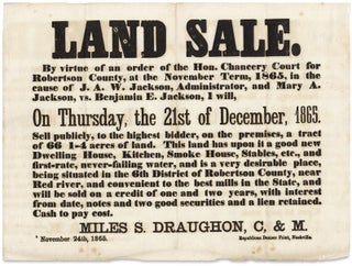 3725515] [1865 Tennessee Broadside:] Land Sale. By virtue of an order of the Hon. Chancery Court...