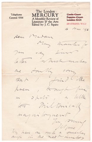3725681] 1926 Autograph Letter Signed by Sir John Collings Squire, Poet and Literary Editor. J C....