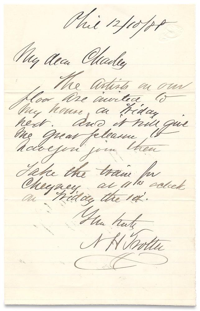 [3725707] [1888 Autograph Letter Signed by American Artist Newbold Hough Trotter (1827–1898)]. N H. Trotter, 1827–1898, Newbold Hough Trotter.