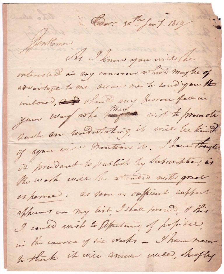 [3725714] 1810 Autograph Letter Signed by Hugh William Williams (1773–1829), Landscape Painter. Hugh William Williams, 1773–1829.