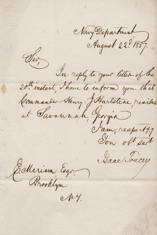 U.S. Navy Secretary Isaac Toucey, 1856–1863 Collection of Letters and Document Signed.