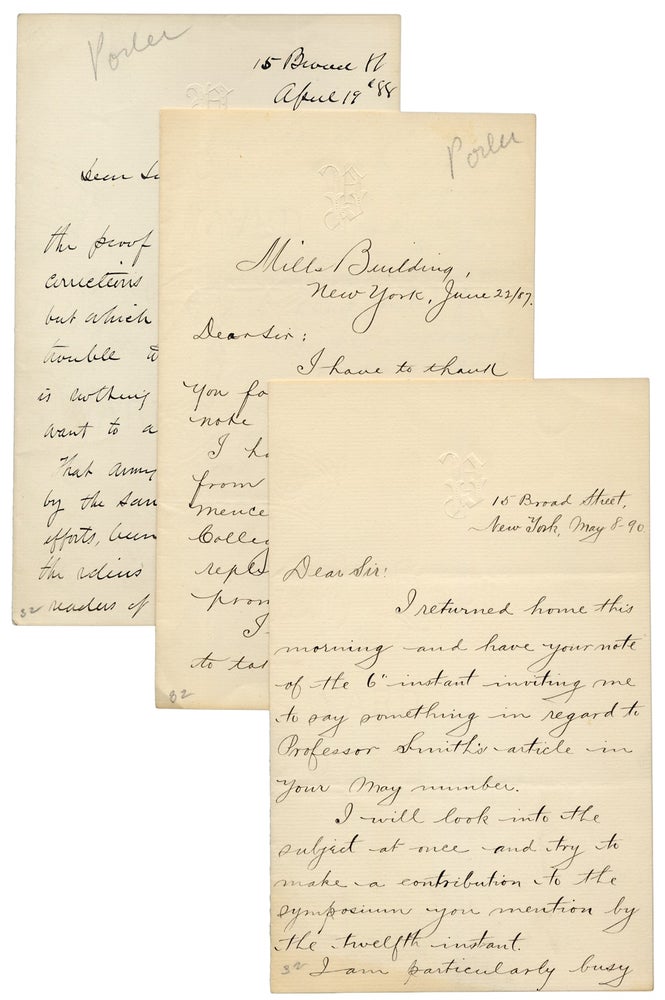 [3725783] Three Autograph Letters Signed by Horace Porter, Ulysses S. Grant’s Secretary and Staff Officer, Breveted Brigadier General, Pullman Railroad Vice President, Diplomat, and Orator. Horace Porter, 1837–1921.