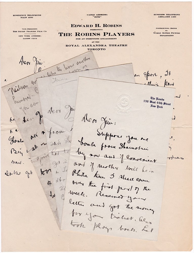 [3725830] [Four c.1910s Autograph Letters Signed from Edward Haas Robins, American Stage and Film Actor, Canadian Film Producer, and Leader of The Robins Players Theater Company]. Edward Haas Robbins, 1880–1951.