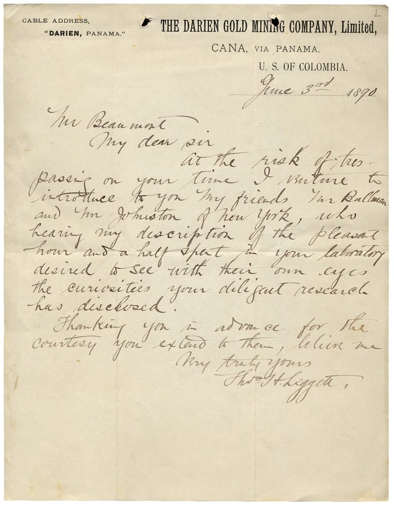 [3725912] Thomas H. Leggett, American Mining Pioneer, 1890 Autograph Letter Signed. Thomas H. Leggett.