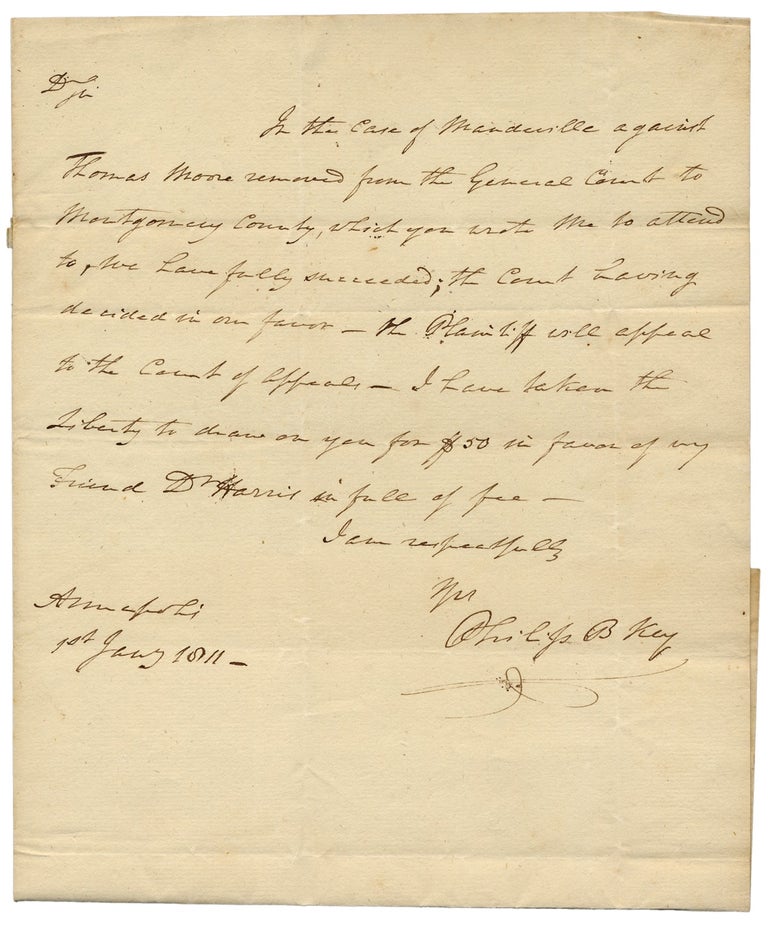 [3725933] 1811 Autograph Letter Signed by Philip Barton Key, Revolutionary Loyalist, Federal Judge, Congressman, and Lawyer. Philip B. Key, 1757–1815.