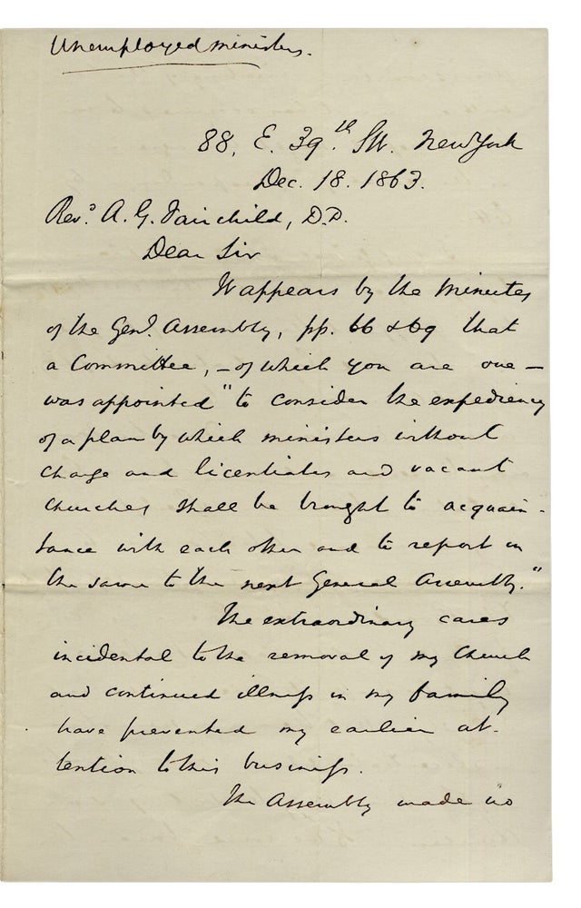 [3726068] 1863 Autograph Letter Signed by Princeton Theological Seminary Director, John Michael Krebs. John M. Krebs, 1804–1867, John Michael Krebs.