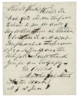 3726072] Autograph Letter Signed by Matthew Hale Smith, Minister, Lawyer, Lecturer, Author, and...