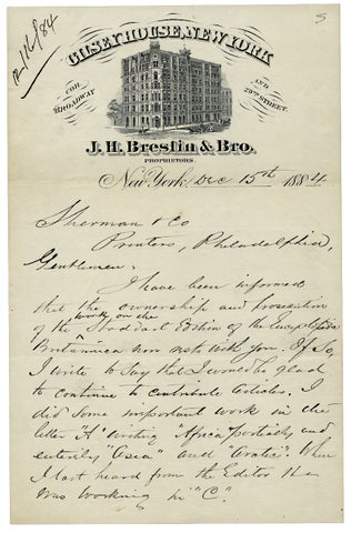 1884 Autograph Letter Signed by Alvan S. Southworth, former Secretary to the American Geographical Society, Travel Writer, Journalist.