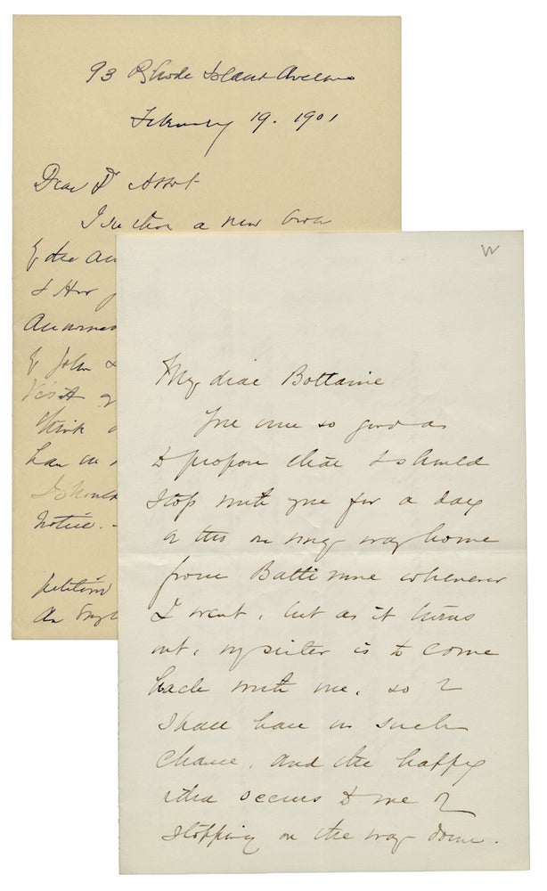 [3726078] Two Autograph Letters Signed by Susan Coolidge, i.e. Sarah Chauncey Woolsey, Author. Sarah C. Woolsey a. k. a. “Susan Coolidge”, 1835–1905, Sarah Chauncey Woolsey.