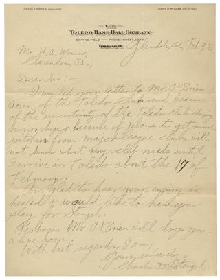 3726230] 1926 Autograph Letter Signed by Casey Stengel, Baseball Hall of Famer, from his early...