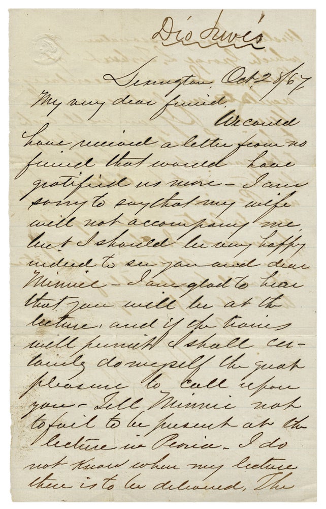 [3726237] 1867 Autograph Letter Signed by Diocletian Lewis, Inventor of the Beanbag, Homeopath, Health Advocate. Dio Lewis, 1823 - 1886, Diocletian Lewis.