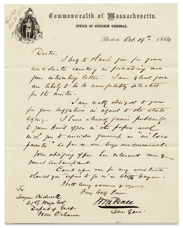 [3726240] [1864 to 1873 Letters with Medical Content by or concerning Civil War Surgeon Edwin C. Bidwell, 31st Massachusetts Volunteers]. Edwin C. Bidwell, W M. Dale, F W. Draper, 1843–1909, Frank Winthrop Draper.