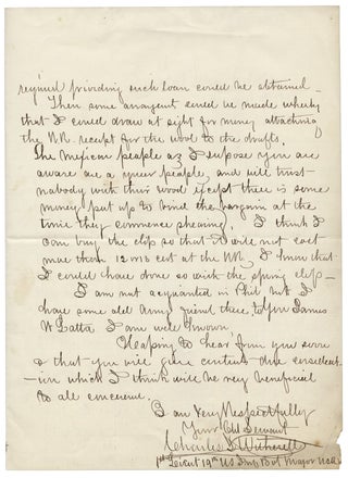 1877 Autograph Letter Signed by a Texas Rancher, Scoundrel, and Officer Charles T. Witherell, 1st Lieutenant, 19th U.S. Infantry, on Wool and Sheep Ranching in Texas.