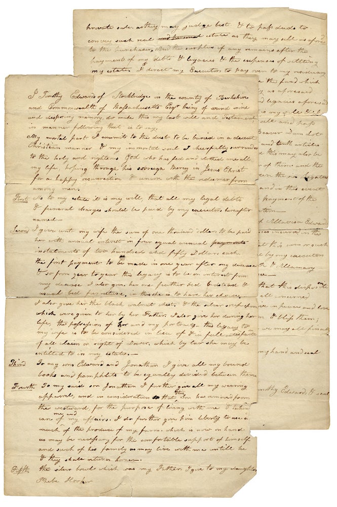[3726262] [Ca. 1813 Manuscript Copy of Will of Timothy Edwards, Stockbridge, Massachusetts]. Timothy Edwards.