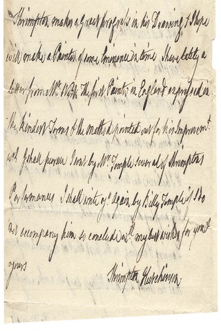 1771 Autograph Letter Signed by Shrimpton Hutchinson on receiving American artist Benjamin West’s letter and his daughter’s education.