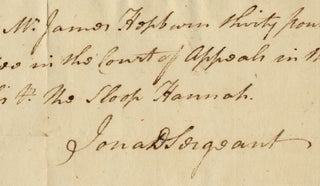 3726366] [1781 Autograph Document Signed of Jonathan Dickinson Sergeant, as Lawyer in Private...