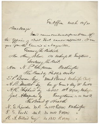 1871 Autograph Letter Signed by Norton P. Chipman, Secretary of Washington D.C. and soon-to-be Delegate to Congress, to Journalist Benjamin Perley Poore.