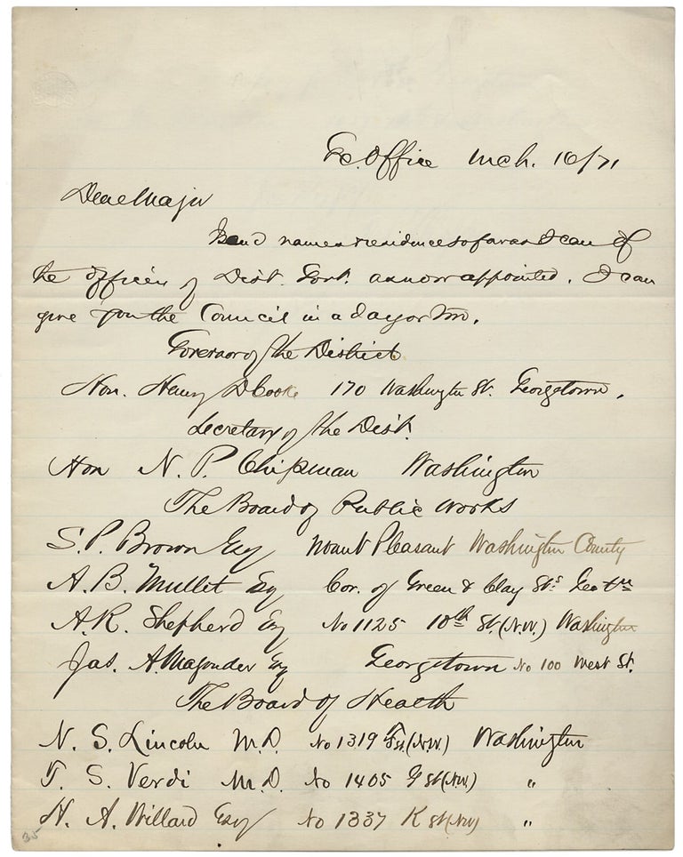 [3726398] 1871 Autograph Letter Signed by Norton P. Chipman, Secretary of Washington D.C. and soon-to-be Delegate to Congress, to Journalist Benjamin Perley Poore. orton, P. Chipman, 1834–1924, 1820–1887, Benjamin Perley Poore.
