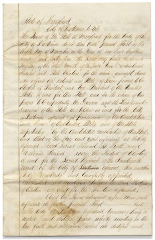 [1864–1865 Baltimore, Maryland Civil War Manuscript 11-Page Draft Document concerning the U.S. Presidential Election of 1864 and a Disloyal, Confederate Sympathizer in Maryland].