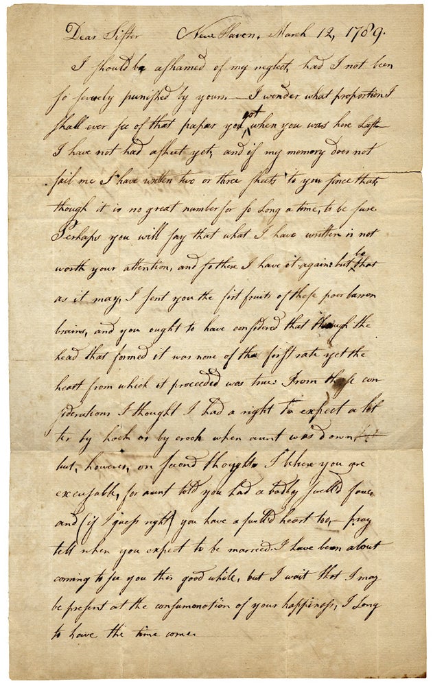 [3726440] Affecting 1789 Autograph Letter Signed by Isaac Silliman of New Haven, Connecticut to His Sister. Isaac Silliman.