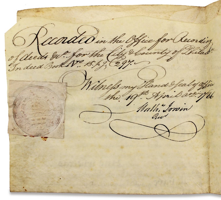 [3726446] [1743 Land Indenture Signed by Anthony Morris, Brewer and Mayor of Philadelphia]. Jonathan Biles, Ann Biles, Mathew Irwin Anthony Morris, II.