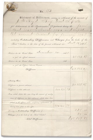 Statement of Differences arising on settlement of the accounts of Joseph Fulton Boyd Brig. Genl. A.Q.M. for disbursements in the Quartermaster’s Department ... from April 1865 to March 1866 and… January 1868.