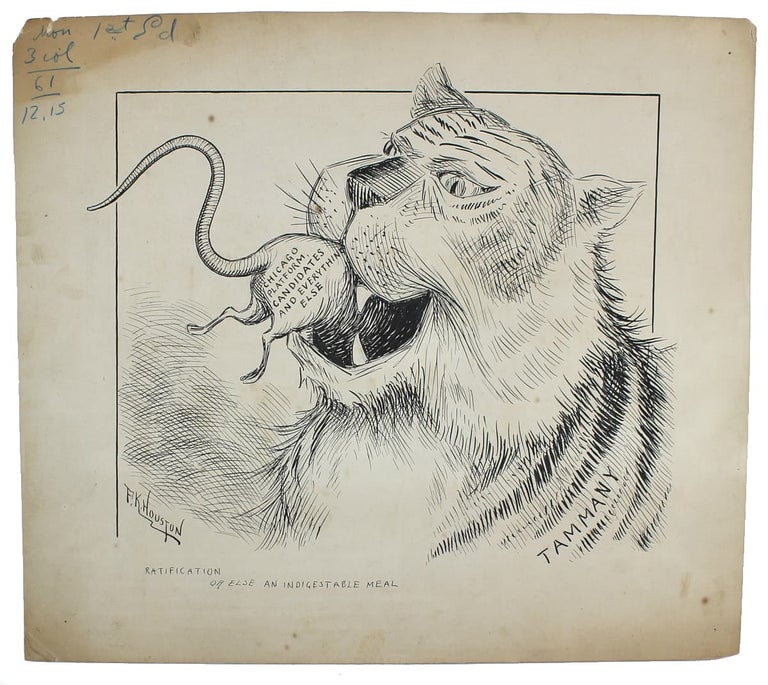 [3726465] Original 1897 Tammany Tiger Political Cartoon by F.K. Houston. F K. Houston.