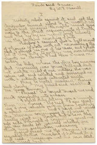 Manuscript for “Pearls and Canes” by William F. Vassall, 1916 New York City mystery published in Detective Story Magazine.