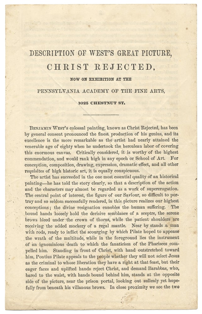 [3726711] [John Sartain:] Description of West’s Great Picture, Christ Rejected, Now on Exhibition at the Pennsylvania Academy of Fine Arts…. John Sartain, 1808–1897, 1738–1820, Benjamin West.