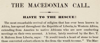 The Macedonian Call. Haste to the Rescue! [Liberia, Africa Colonization Schemes]