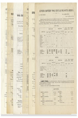 Six New York 1872 Wool Brokers’ Circulars issued by Kitching Brothers; Statistical Data for Imports from South America, Cape of Good Hope, and Australia.