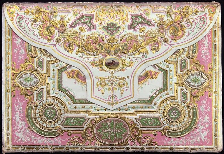 [3727511] Papeterie. Lettres Ornées [Victorian Embossed, Gilt Decorated, and Color Printed Paper Stationery Case retaining Original Embossed Stationery]. Unk.