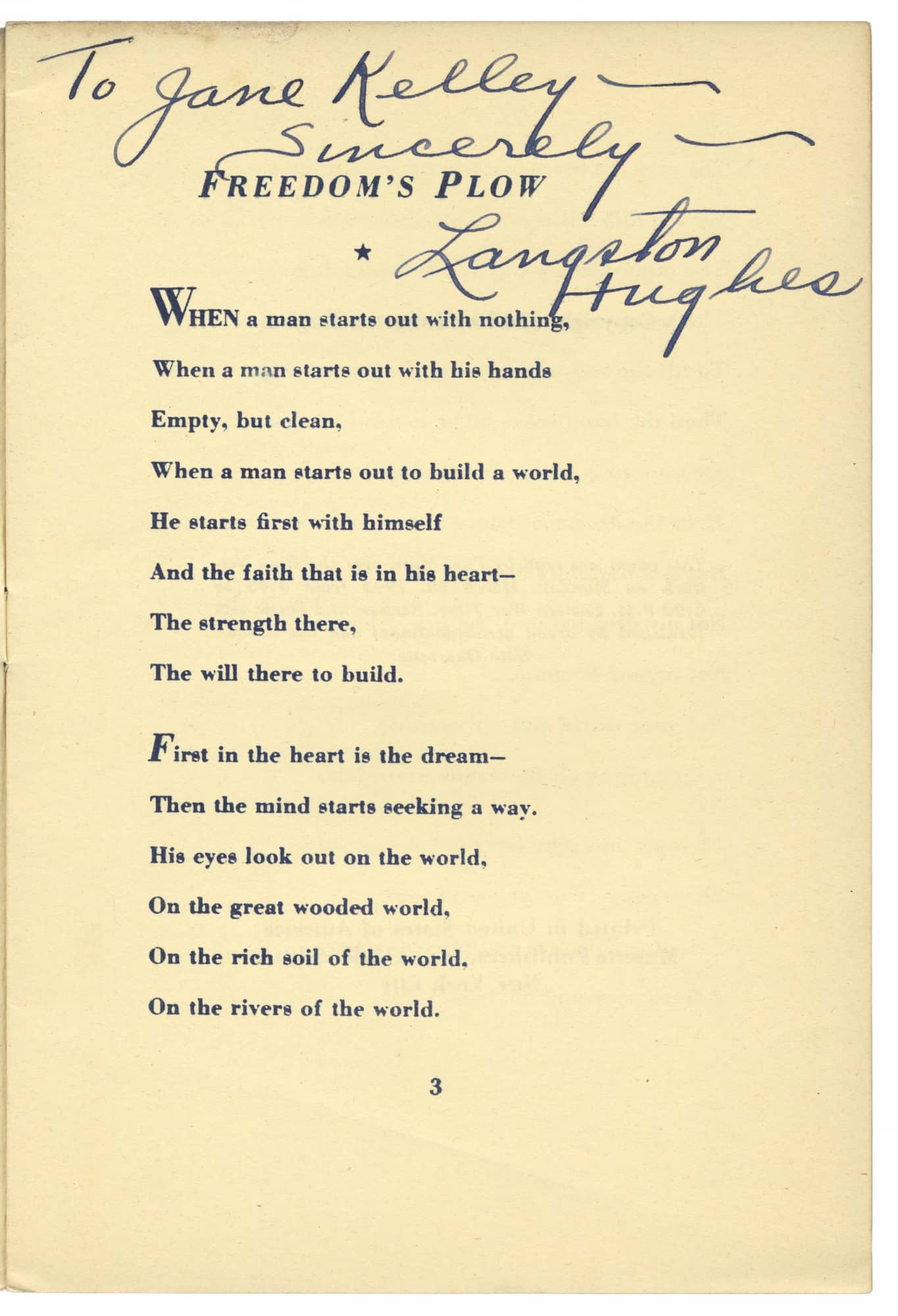 Freedom’s Plow Signed by Langston Hughes | Langston Hughes