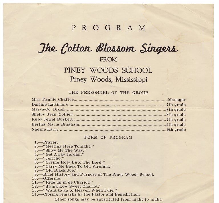 [3727789] [Cotton Blossom Singers of the Piney Woods School in Mississippi]. Laurence C. Jones, 1882–1975, The Cotton Blossom Singers, Piney Woods School.