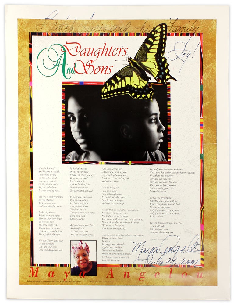 Daughters and Sons. Maya Angelou. inscribed poster | Maya Angelou