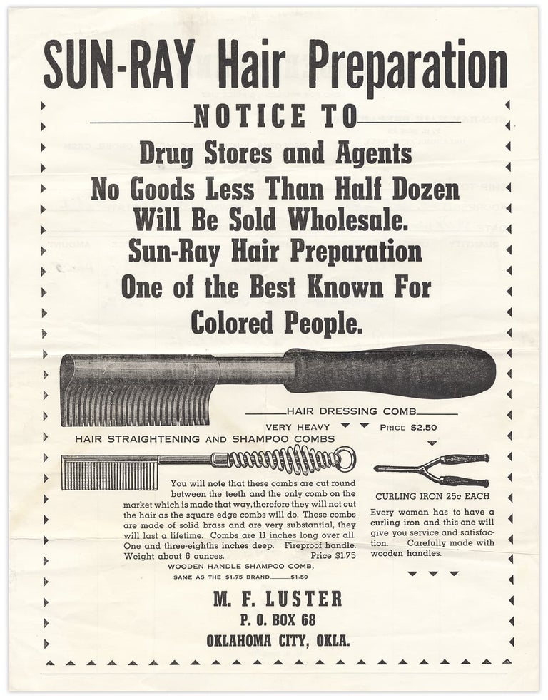 [3728424] Sun-Ray Hair Preparation…One of the Best Known for Colored People [advertising ephemera group]. Sun-Ray Hair Preparation Co., M F. Luster, Melvin F. Luster.